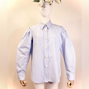 Zara Cotton Blue Button Down Shirt Puffy Sleeve